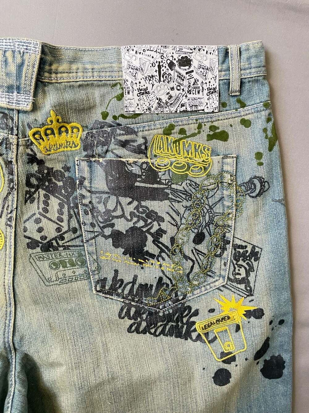 Akademiks Vintage Y2K Baggy Graphic Print Denim Jorts Shorts Size 44 - Picture 7 of 9